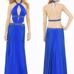 La Femme Jeweled Halter Multi-Cutout Prom Evening Dress- 12172